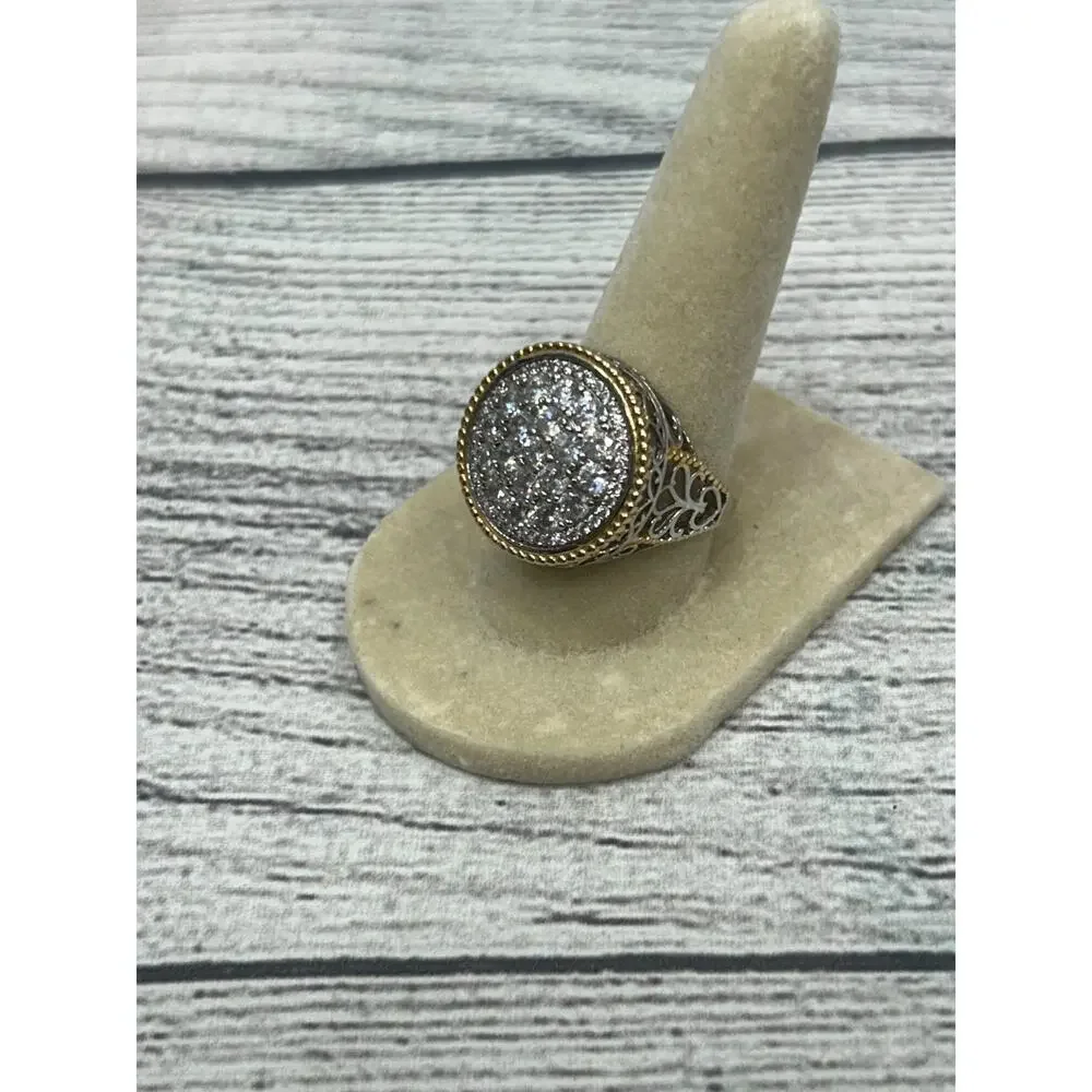 YGI Silver & Gold Cubic Zirconia Rhodium Round Sterling Silver 925 Ring Size 7.5